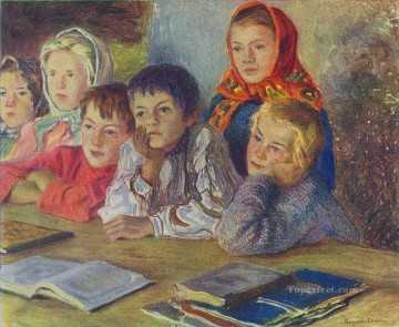 children in a class Nikolay Belsky Russian Oil Paintings